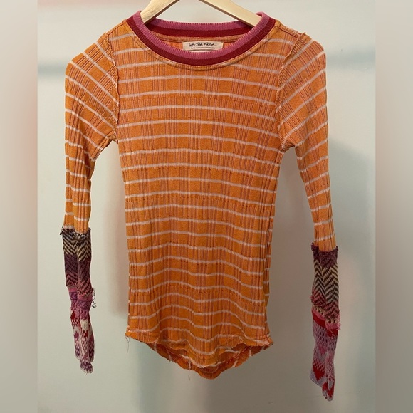 Free People Stripped Alpine Knit Crochet Long Sleeve Top - Picture 4 of 11